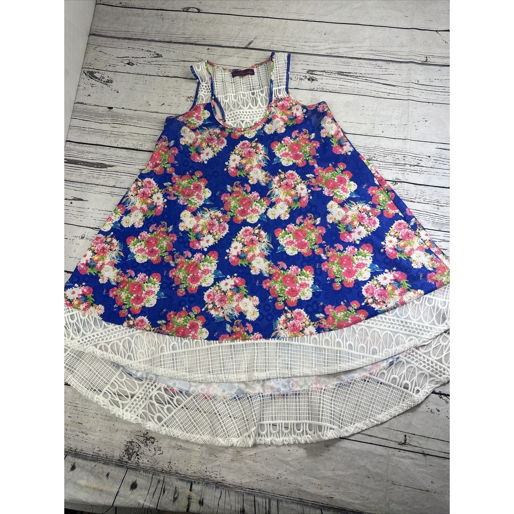 Sweet Sinammon  Floral HighLow Lace Tank Top Womens Large Crochet Hem Sleeveless